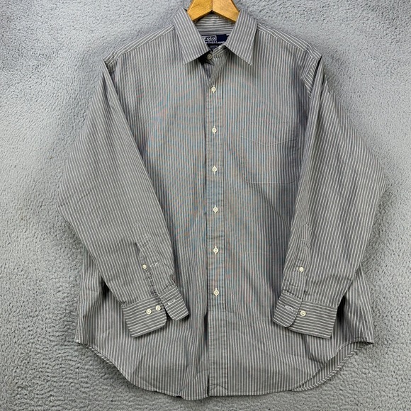 Polo Ralph Lauren Andrew Shirt Dress Mens 16.5 32-33 Gray Stripes Stretch Pocket